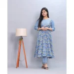 Generic Women's Casual Cotton 3-4th Sleeve Kurti Palazzo Set (Blue) - Image 3