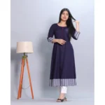Generic Women's Casual Viscose Rayon 3-4th Sleeve Kurti (Navy Blue) - Image 3