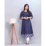 Generic Women's Casual Viscose Rayon 3-4th Sleeve Kurti (Blue) - Image 2