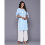 Generic Women's Casual Cotton Blend 3-4th Sleeve Straight Kurti (Aqua Blue) - Image 3
