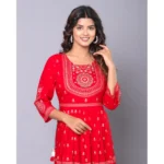 Generic Women's Casual Viscose Rayon 3-4th Sleeve Kurti (Red) - Image 3
