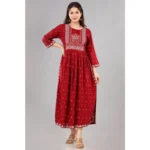 Generic Women's Casual Viscose Rayon 3-4th Sleeve Nayra Cut Kurti (Red) - Image 4