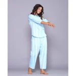 Generic Women's Casual Cotton 3-4th Sleeve Full Night Suit Set (Aqua) - Image 3
