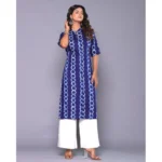 Generic Women's Casual Viscose Rayon 3-4th Sleeve Straight Kurti (Blue) - Image 3