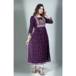 Generic Women's Casual Viscose Rayon 3-4th Sleeve Nayra Cut Kurti (Purple) - Image 3