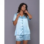 Generic Women's Casual Satin Half Sleeve Night Suit Set (Blue) - Image 3
