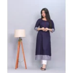 Generic Women's Casual Viscose Rayon 3-4th Sleeve Kurti (Navy Blue) - Image 4