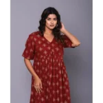 Generic Women's Casual Viscose Rayon Half Sleeve Alia Cut Gown (Maroon) - Image 2