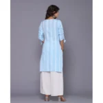 Generic Women's Casual Cotton Blend 3-4th Sleeve Straight Kurti (Aqua Blue) - Image 6