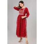 Generic Women's Casual Viscose Rayon 3-4th Sleeve Nayra Cut Kurti (Red) - Image 3