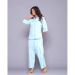 Generic Women's Casual Cotton 3-4th Sleeve Full Night Suit Set (Aqua) - Image 4