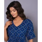 Generic Women's Casual Viscose Rayon Half Sleeve Alia Cut Gown (Blue) - Image 2