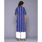 Generic Women's Casual Viscose Rayon 3-4th Sleeve Straight Kurti (Blue) - Image 6