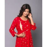 Generic Women's Casual Viscose Rayon 3-4th Sleeve Maternity Kurti (Red) - Image 5