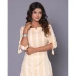 Generic Women's Casual Cotton Blend 3-4th Sleeve Straight Kurti (Yellow) - Image 2