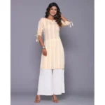 Generic Women's Casual Cotton Blend 3-4th Sleeve Straight Kurti (Yellow) - Image 4