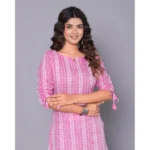 Generic Women's Casual Cotton Blend 3-4th Sleeve Straight Kurti (Pink) - Image 2