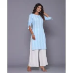 Generic Women's Casual Cotton Blend 3-4th Sleeve Straight Kurti (Aqua Blue) - Image 4