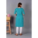 Generic Women's Casual Cotton 3-4th Sleeve Kurti (Aqua Blue) - Image 2