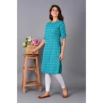 Generic Women's Casual Cotton 3-4th Sleeve Kurti (Aqua Blue) - Image 4