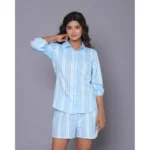 Generic Women's Casual Cotton Short Sleeve Short Night Suit Set (Aqua) - Image 3