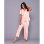 Generic Women's Casual Cotton Short Sleeve Full Night Suit Set (Orange) - Image 3