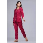 Generic Women's Casual Rayon 3-4th Sleeve Night Suit Set (Maroon) - Image 3