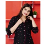 Generic Women's Casual Rayon 3-4th Sleeve Night Suit Set (Black) - Image 2