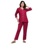 Generic Women's Casual Rayon 3-4th Sleeve Night Suit Set (Maroon)
