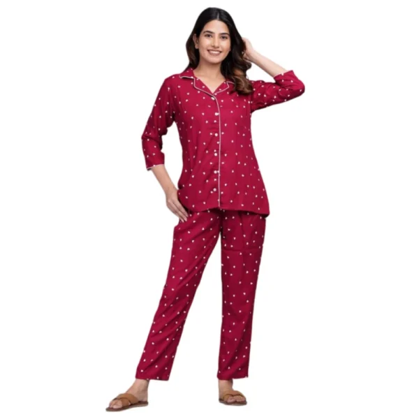 Generic Women's Casual Rayon 3-4th Sleeve Night Suit Set (Maroon)