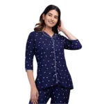 Generic Women's Casual Rayon 3-4th Sleeve Night Suit Set (Blue)
