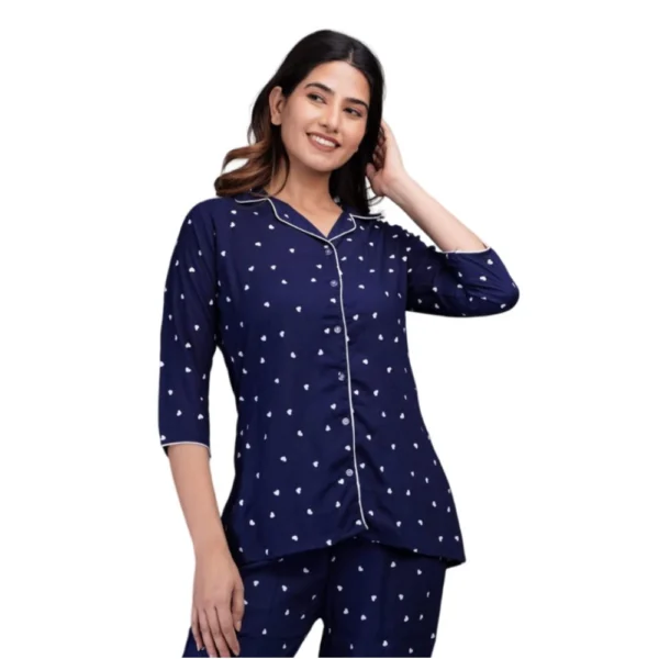 Generic Women's Casual Rayon 3-4th Sleeve Night Suit Set (Blue)