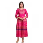 Generic Women's Casual Viscose Rayon 3-4th Sleeve Kurti (Pink)