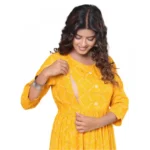 Generic Women's Casual Viscose Rayon 3-4th Sleeve Maternity Kurti (Yellow)