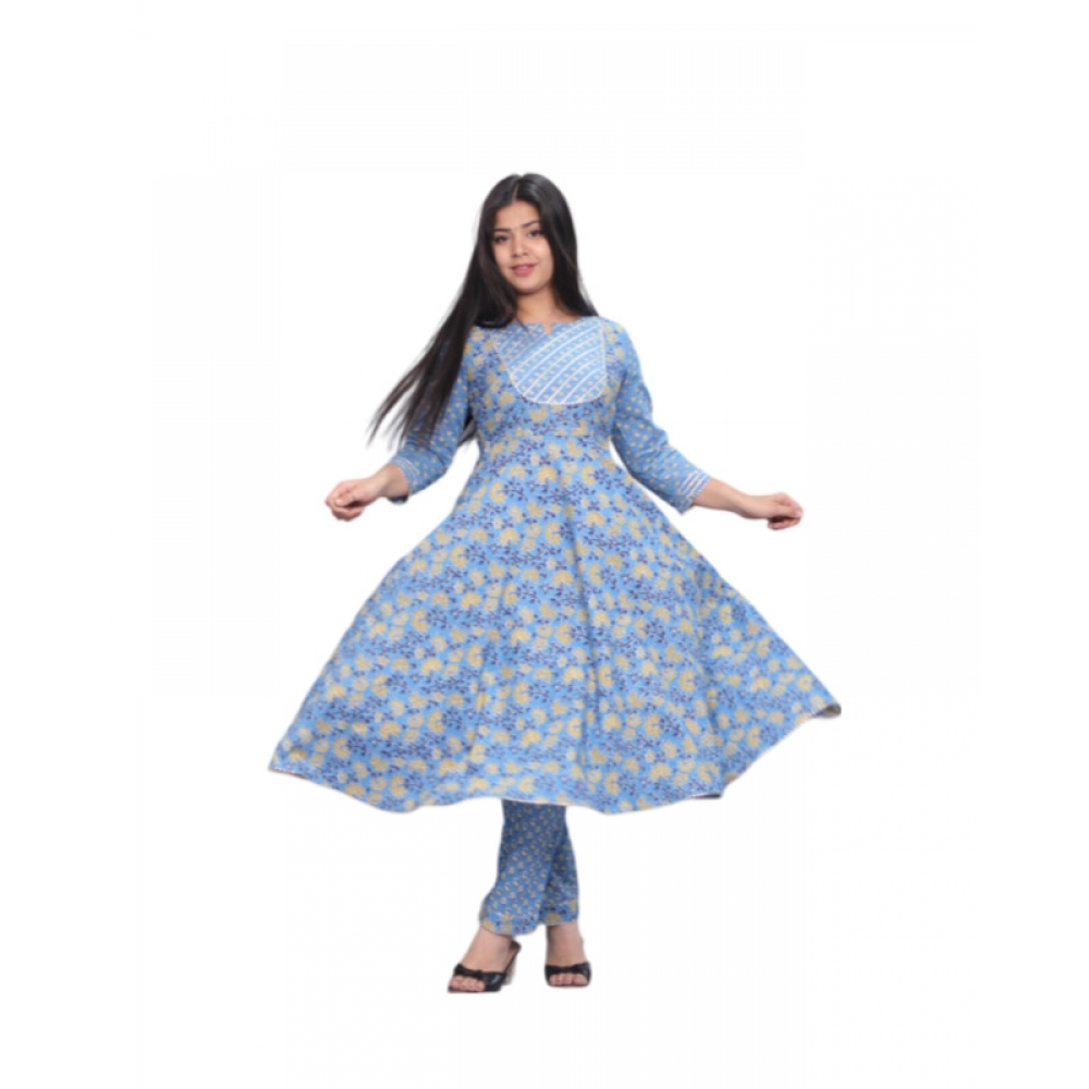 53799658365_260f7d9462_o_d-1000x1000-1.webp Generic Women's Casual Cotton 3-4th Sleeve Kurti Palazzo Set (Blue) - Image 1