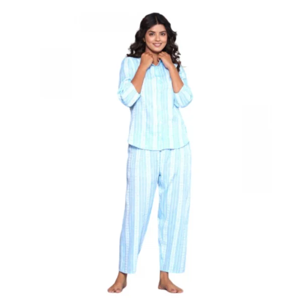 Generic Women's Casual Cotton 3-4th Sleeve Full Night Suit Set (Aqua)