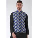 Mens Blue Jacquard Waistcoat - Angle 2