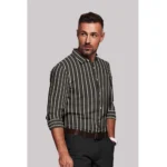 Generic Men's Cotton Blended Striped Full Sleeve Shirt (Black-White) - Image 4