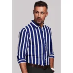 Generic Men's Cotton Blended Striped Full Sleeve Shirt (White-Blue) - Image 4