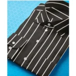 Generic Men's Cotton Blended Striped Full Sleeve Shirt (Black-White) - Image 3