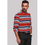 Generic Men's Cotton Blended Striped Full Sleeve Shirt (Red-Blue) - Image 4