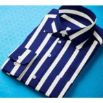 Generic Men's Cotton Blended Striped Full Sleeve Shirt (White-Blue) - Image 3