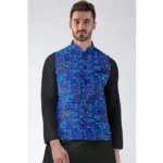 Generic Men's Jacquard Printed Full Sleeve Waistcoat (Blue) - Image 2