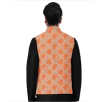 Generic Men's Jacquard Printed Full Sleeve Waistcoat (Orange) - Image 4