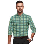 Green-Yellow Checked Full Sleeve Cotton Blend Shirt for Men