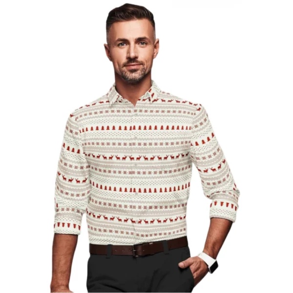 White-Red Printed Full Sleeve Cotton Blend Shirt for Men