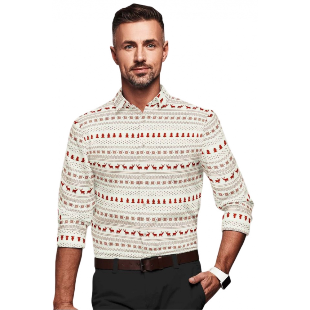 White-Red Printed Full Sleeve Cotton Blend Shirt for Men