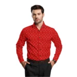 Red Cotton Blended Printed Full Sleeve Men's Shirt