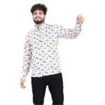 Multicolor Men's Printed Cotton Blend Full Sleeve Short Kurta