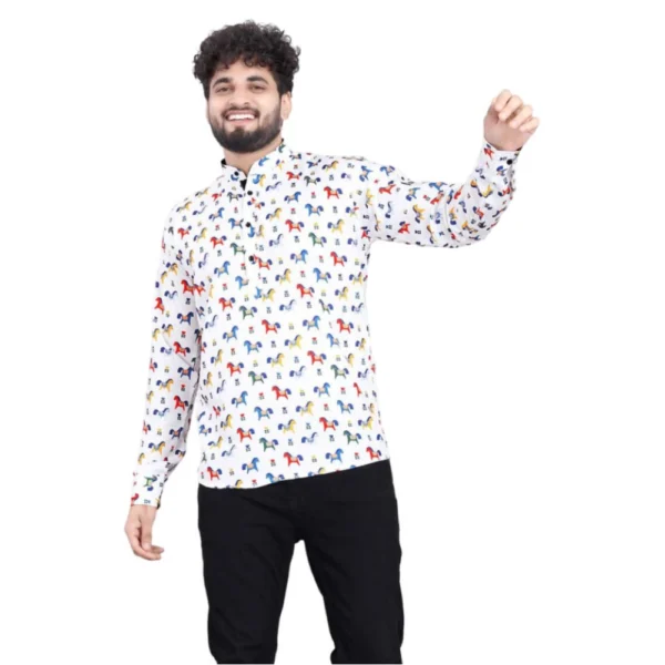 Multicolor Men's Printed Cotton Blend Full Sleeve Short Kurta